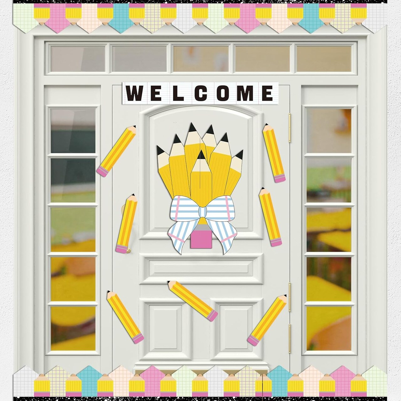 Back to School Pencil Classroom Decorations Set – Welcome Back Bulletin Board & Door Cutouts for Preschool, Elementary & Middle School Classroom Wall Decor with Adhesive Dots (23 PCS)